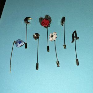 Lot of Vintage - Modern Stick Pins Gold Tone Flowers- Moon-Leaf-Heart- Initial A